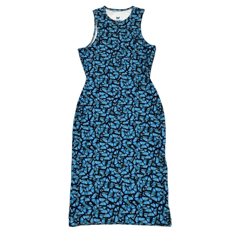 Brittany Allen Women Royal Blue Butterfly Sleeveless Tank Dress Size Small